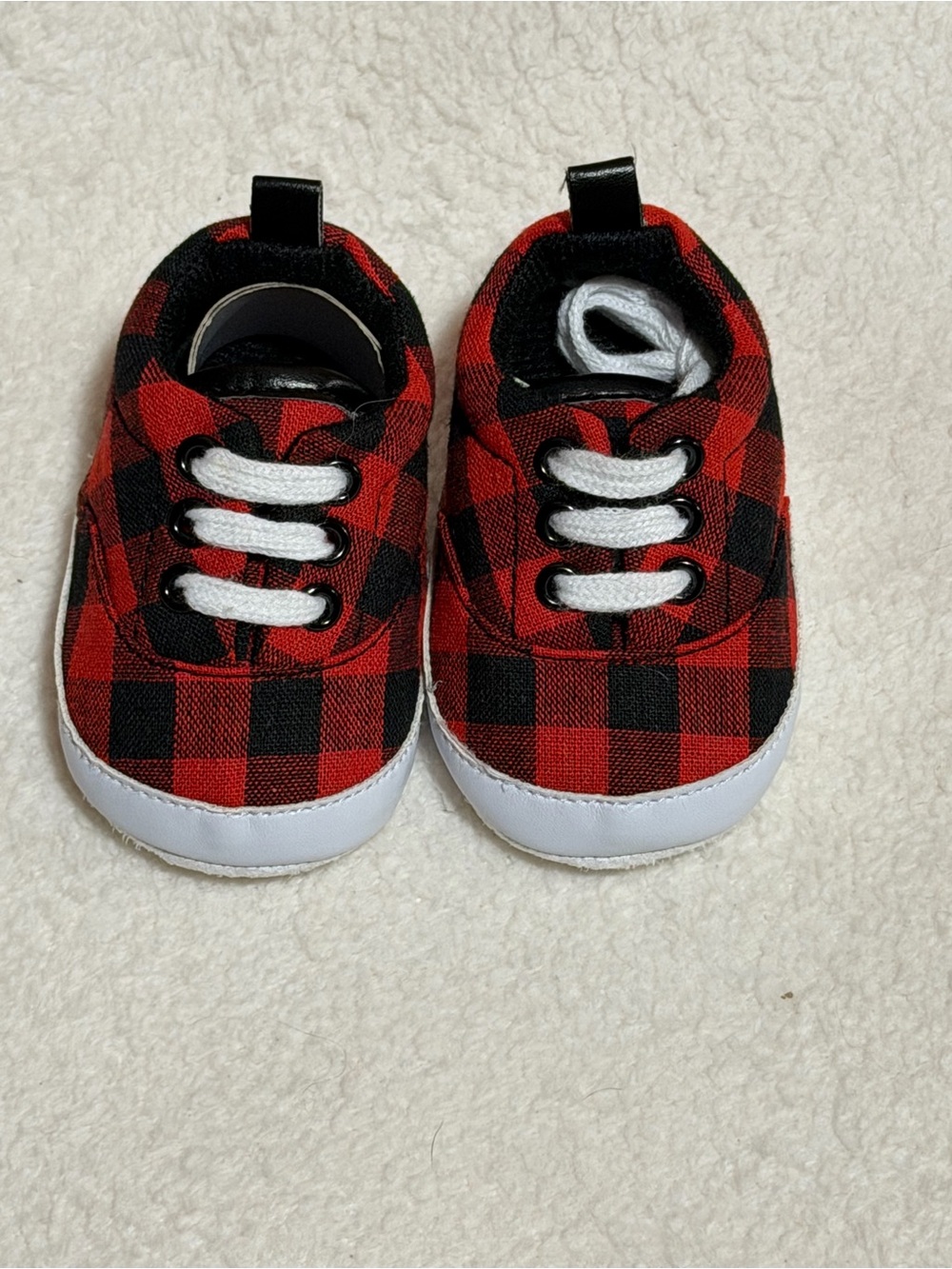 Little Treasure 0-6M Plaid Baby Shoes in Red and Black